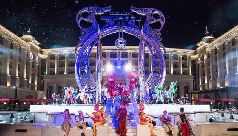 From Side: Land Of Legends Night Show With Transfer - The Night Show itself: lasers, myth-inspired live acts, and water choreography